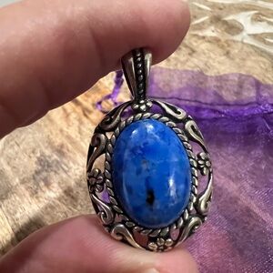 Vintage 925 Sterling Silver pendant Elegant Blue Silver Pendant